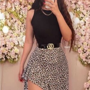 Leopard Print Asymmetrical Skirt